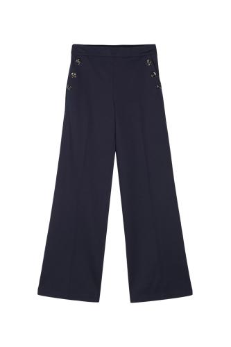 Twinset γυναικείο παντελόνι υφασμάτινο με μεταλλικά διακοσμητικά κουμπιά - 241TP2277 Μπλε Σκούρο